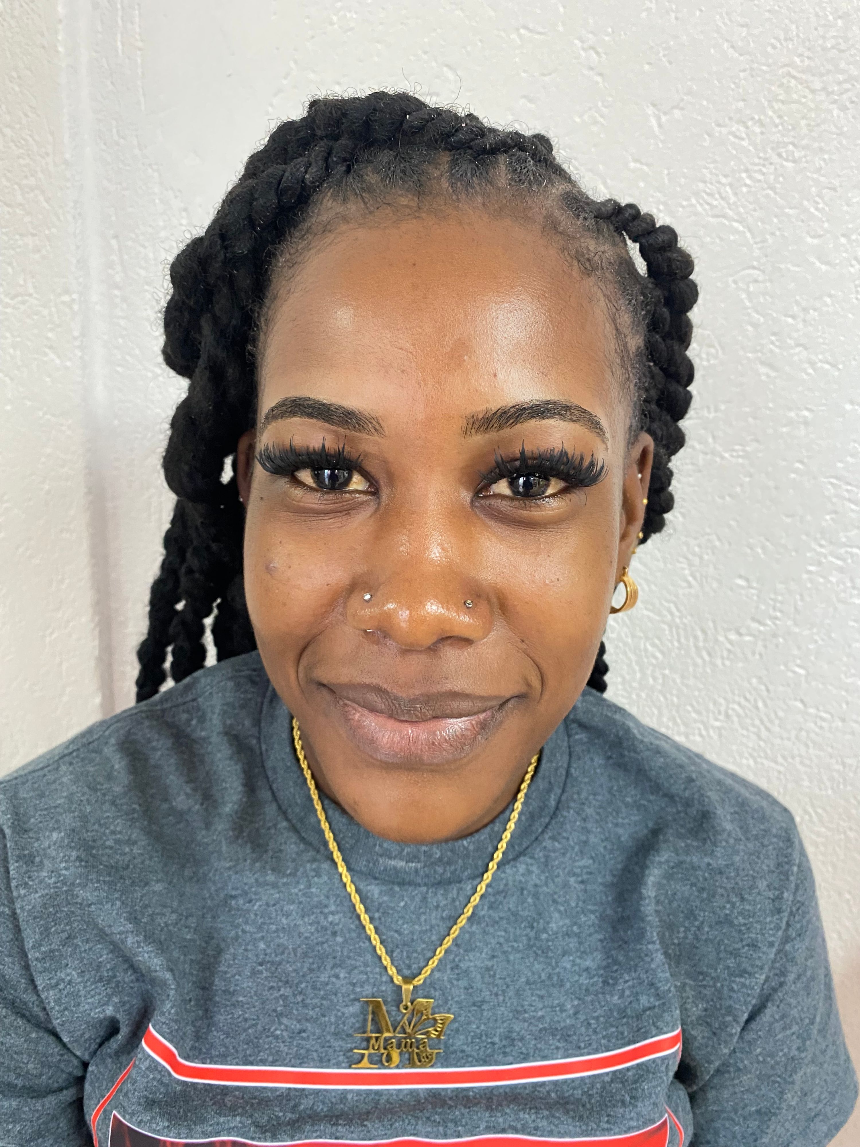 Wispy Lash extensions with spikes and brows shaped 
