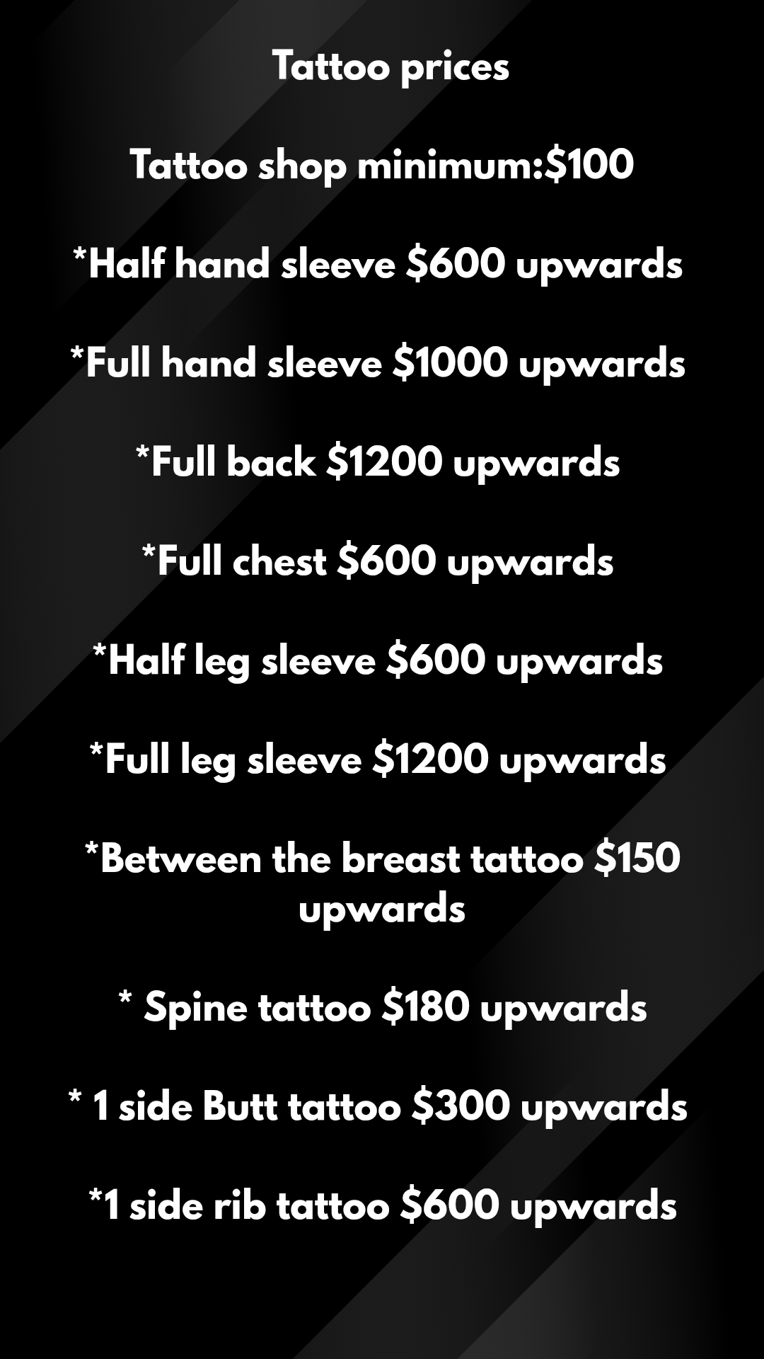 Tattoo shop minimum:$100